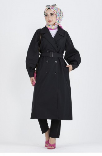 Svt2404 Balloon Sleeve Trench Coat-Black 1310