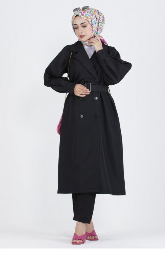 Svt2404 Balloon Sleeve Trench Coat-Black 1310