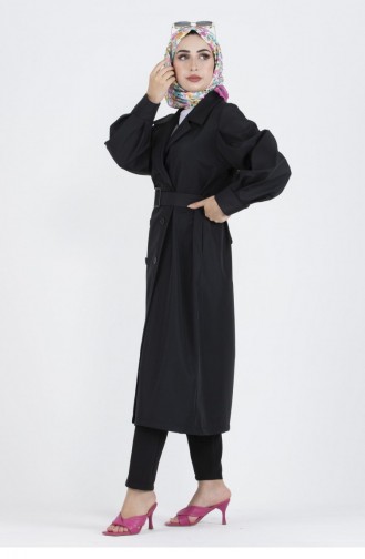 Svt2404 Balloon Sleeve Trench Coat-Black 1310