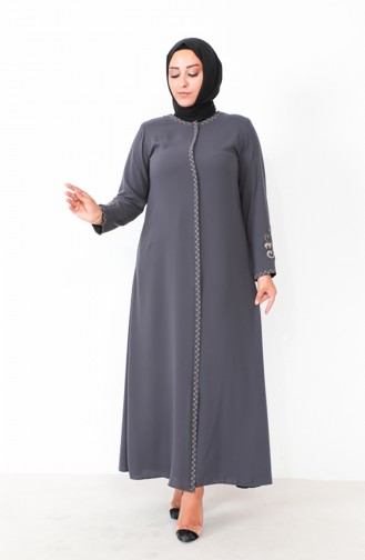 Plus Size Embroidered Zippered Abaya 2003-06 Smoked 2003-06