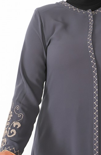 Plus Size Embroidered Zippered Abaya 2003-06 Smoked 2003-06