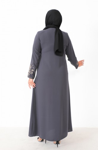 Plus Size Embroidered Zippered Abaya 2003-06 Smoked 2003-06