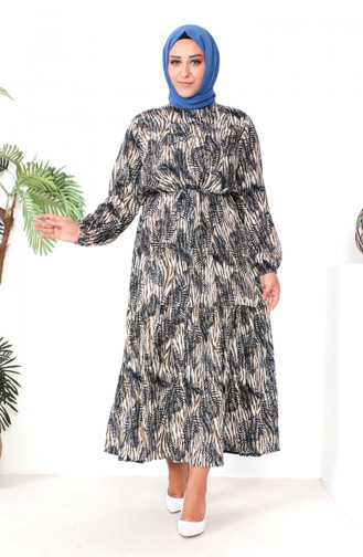 Plus Size Patterned Viscose Dress 1838-01 Mink 1838-01