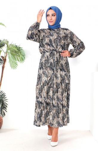 Plus Size Patterned Viscose Dress 1838-01 Mink 1838-01