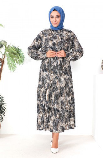 Plus Size Patterned Viscose Dress 1838-01 Mink 1838-01