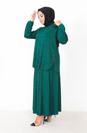 Plus Size Pleated Two Piece Suit 2606-01 Emerald Green 2606-01