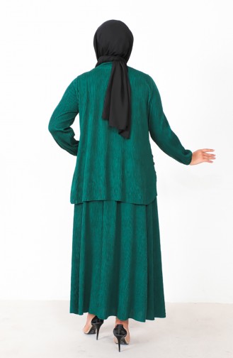 Plus Size Pleated Two Piece Suit 2606-01 Emerald Green 2606-01