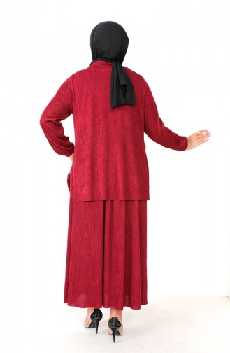 Plus Size Pleated Two Piece Suit 2606-03 Claret Red 2606-03