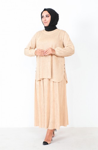 Ensemble Tunique Jupe Grande Taille 2606-06 Beige Clair 2606-06