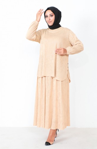 Ensemble Tunique Jupe Grande Taille 2606-06 Beige Clair 2606-06