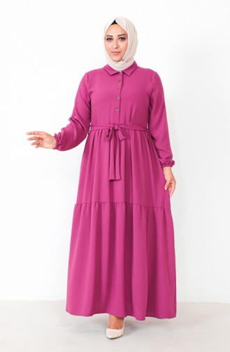 Plus Size Buttoned Shirred Dress 1701-04 Fuchsia 1701-04