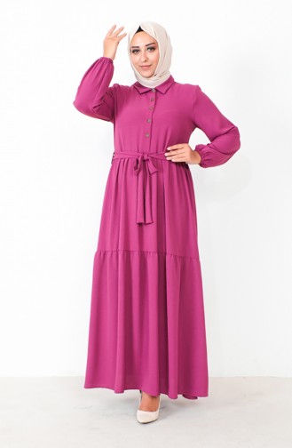 Plus Size Buttoned Shirred Dress 1701-04 Fuchsia 1701-04