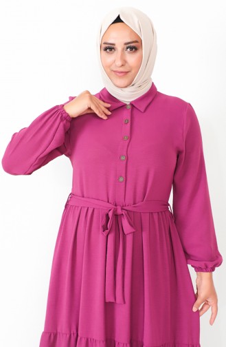 Plus Size Buttoned Shirred Dress 1701-04 Fuchsia 1701-04