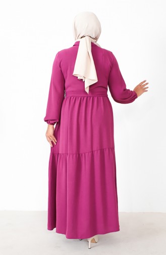 Robe Froncee Boutonnée Grande Taille 1701-04 Fuchsia 1701-04