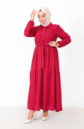 Robe Froncee Boutonnée Grande Taille 1701-05 Rouge Claret 1701-05