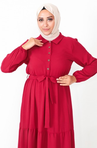 فستان بأزرار مقاس كبير 1701-05 أحمر غامق 1701-05