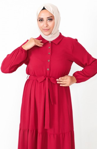 Plus Size Buttoned Shirred Dress 1701-05 Claret Red 1701-05