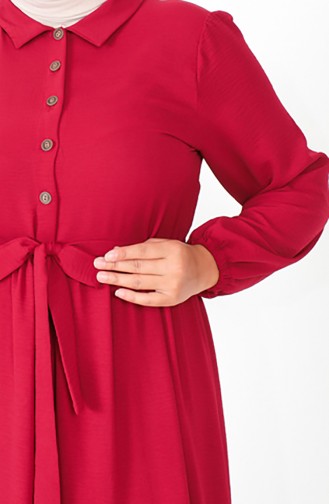 Plus Size Buttoned Shirred Dress 1701-05 Claret Red 1701-05