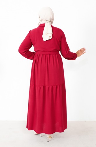Plus Size Buttoned Shirred Dress 1701-05 Claret Red 1701-05