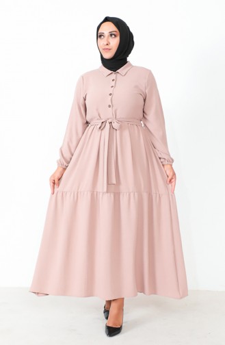 Robe Froncee Boutonnée Grande Taille 1701-06 Vison 1701-06