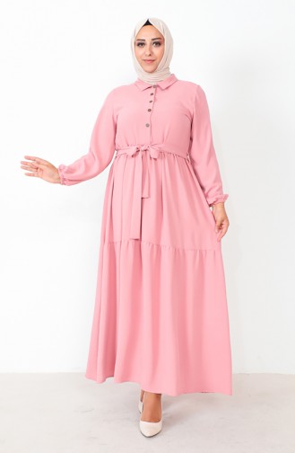 Plus Size Buttoned Shirred Dress 1701-08 Dried Rose 1701-08