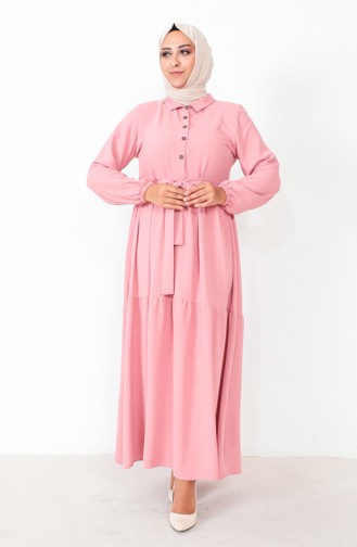 Plus Size Buttoned Shirred Dress 1701-08 Dried Rose 1701-08