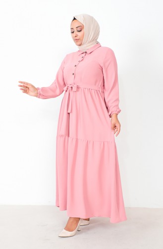 Robe Froncee Boutonnée Grande Taille 1701-08 Rose Poudré 1701-08