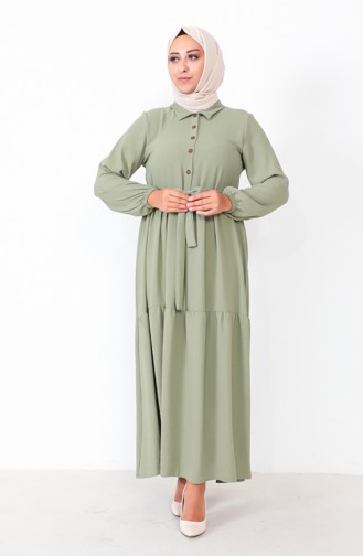 Plus Size Buttoned Shirred Dress 1701-10 Khaki 1701-10