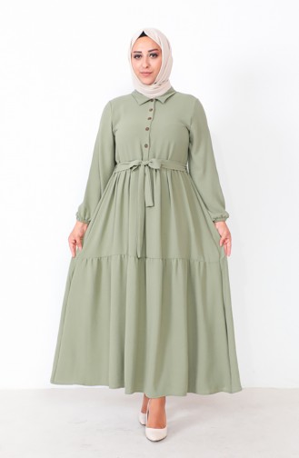 فستان بأزرار مقاس كبير 1701-10 أخضر عسكري 1701-10