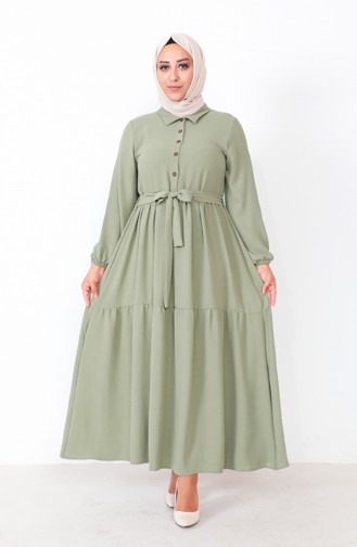 Plus Size Buttoned Shirred Dress 1701-10 Khaki 1701-10