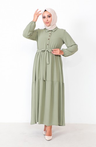 Plus Size Buttoned Shirred Dress 1701-10 Khaki 1701-10