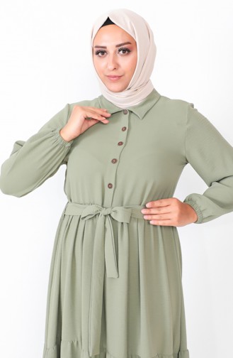 Plus Size Buttoned Shirred Dress 1701-10 Khaki 1701-10