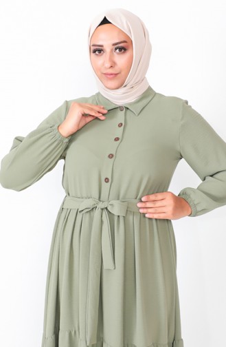 Robe Froncee Boutonnée Grande Taille 1701-10 Khaki 1701-10