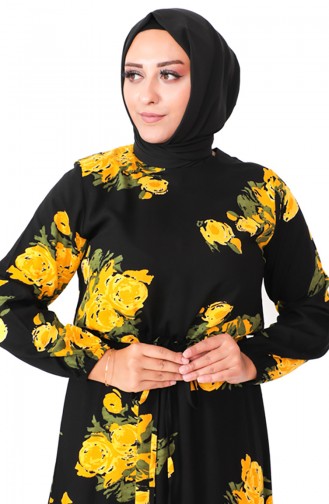 Robe Viscose à Motifs Grande Taille 1801-01 Noir Jaune 1801-01