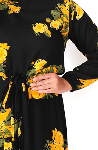 فستان فيسكوز منقوش مقاس كبير 1801-01 أسود أصفر 1801-01