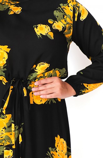 Plus Size Patterned Viscose Dress 1801-01 Black Yellow 1801-01