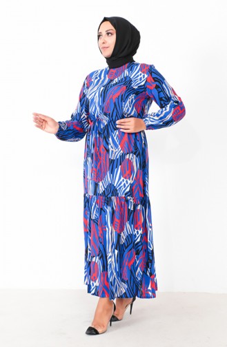 فستان فيسكوز منقوش مقاس كبير 1804-02 أزرق ملكي 1804-02