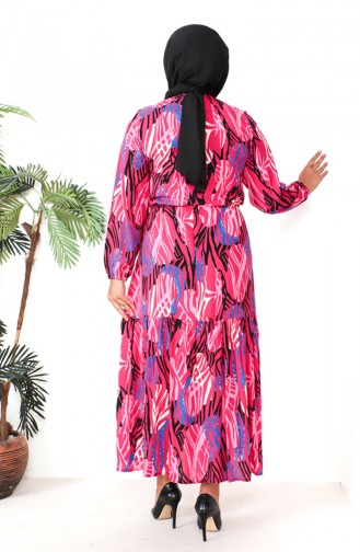 Plus Size Patterned Viscose Dress 1804-03 Fuchsia 1804-03