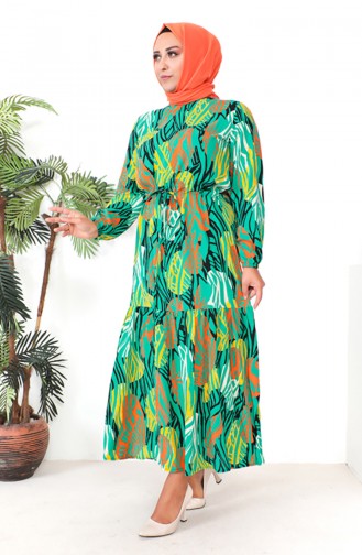 Plus Size Patterned Viscose Dress 1804-04 Green 1804-04