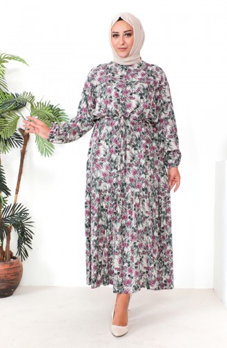 Plus Size Patterned Viscose Dress 1809-04 Dusty Rose 1809-04