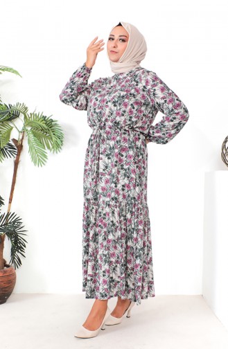 Plus Size Patterned Viscose Dress 1809-04 Dusty Rose 1809-04