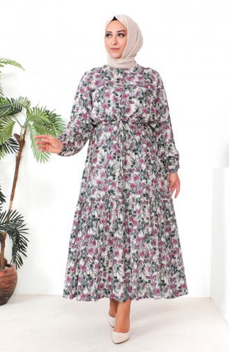 Plus Size Patterned Viscose Dress 1809-04 Dusty Rose 1809-04