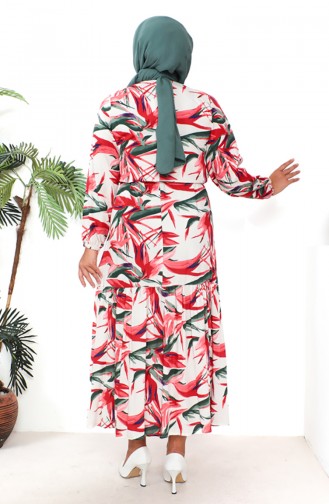 Plus Size Patterned Viscose Dress 1813-01 Beige Red 1813-01