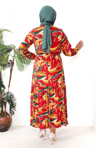Plus Size Patterned Viscose Dress 1813-02 Red Green 1813-02