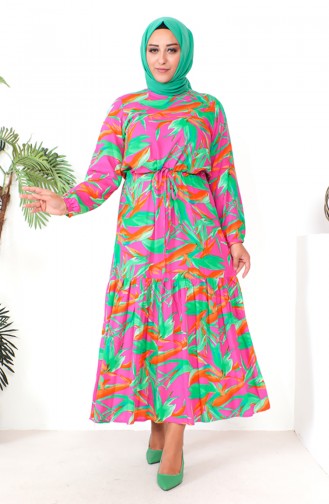 Plus Size Patterned Viscose Dress 1813-05 Green 1813-05