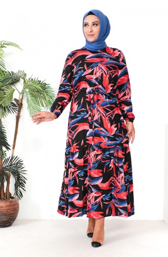 Plus Size Patterned Viscose Dress 1813-06 Black 1813-06