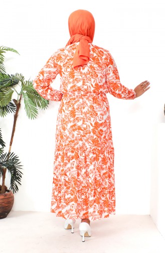 Plus Size Patterned Viscose Dress 1819-02 Orange 1819-02