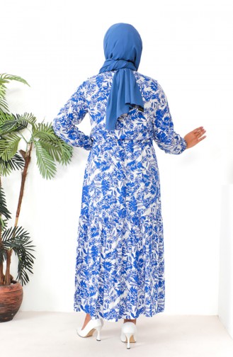 فستان فيسكوز منقوش مقاس كبير 1819-04 أزرق ملكي  1819-04