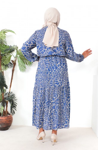فستان فيسكوز منقوش مقاس كبير  1825-01 أزرق 1825-01