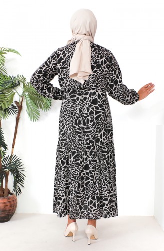 Plus Size Patterned Viscose Dress 1825-02 Black 1825-02